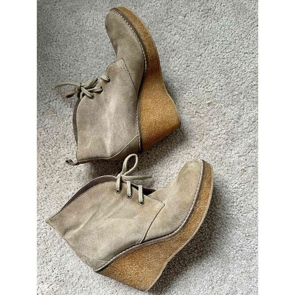 Serafini Etoile Shoes Italian Suede Wedge lace booties color Tan beige size 9 - Picture 3 of 11